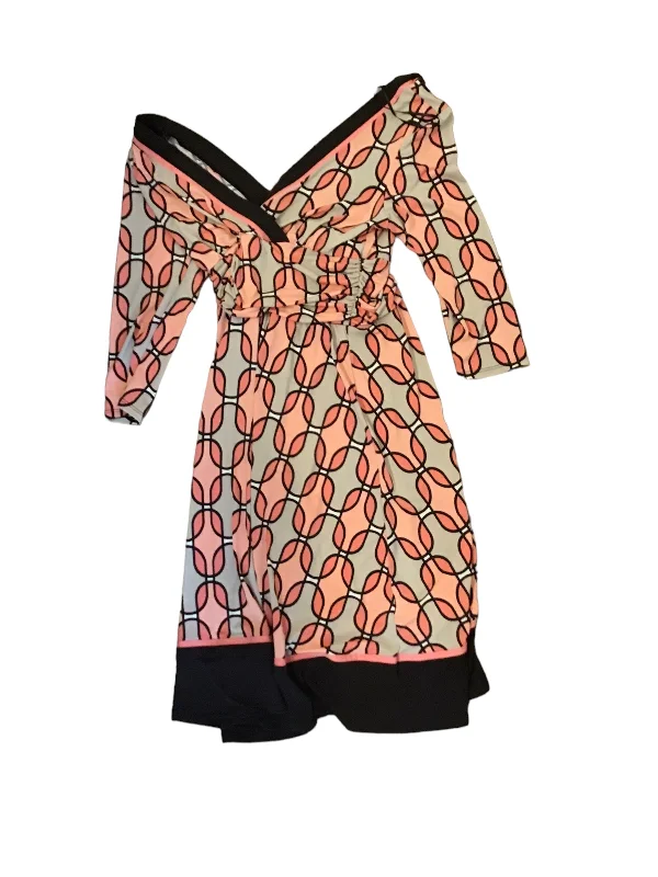 Brown & Pink Dress Casual Midi Sandra Darren, Size 12 Stylish Tiered Midi Dress