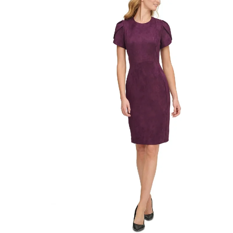 Calvin Klein Womens Faux Suede Midi Sheath Dress Trendy Floral Wrap Midi Dress