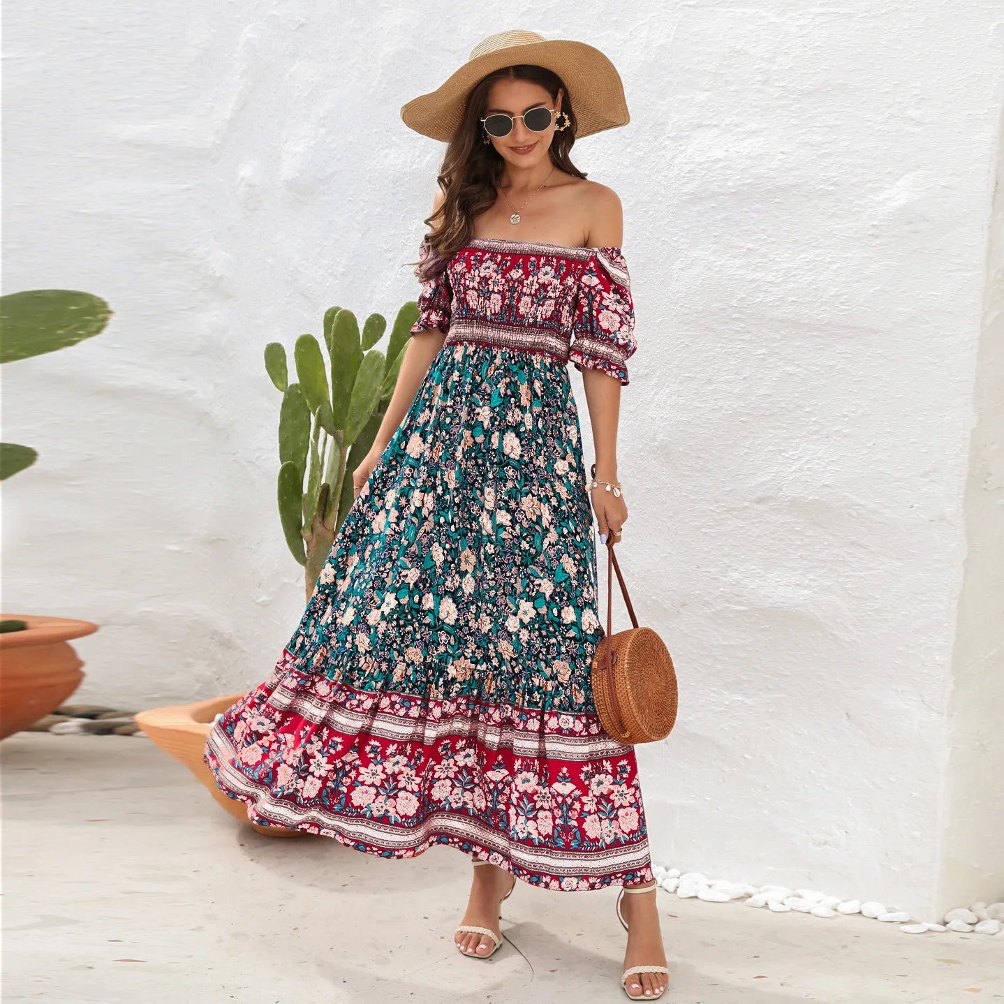 Amy Fashion - Casual Midi Sexy Elegant Beach Vacation Boho Dress Comfortable Ruched Midi Dress Amy Fashion - Casual Midi Sexy Elegant Beach Vacation Boho Dress Comfortable Ruched Midi Dress