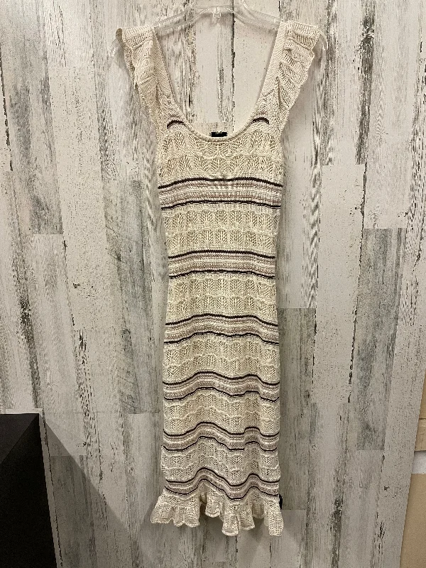 Cream Dress Casual Midi Freshman, Size S Trendy Smocked Waist Midi Dress