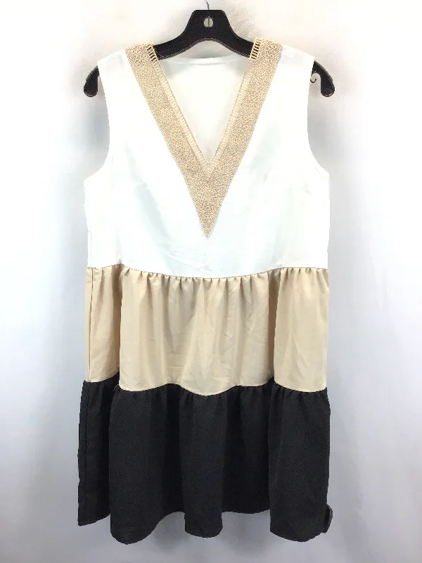 Cream & Tan Dress Casual Midi Shein, Size S Trendy Midi Dress with Belt