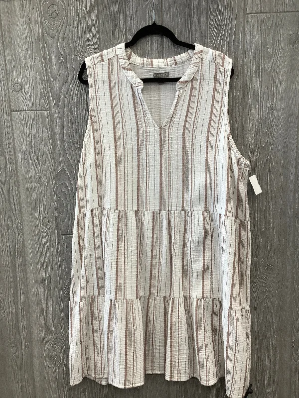 Dress Casual Midi By Falls Creek In Striped Pattern, Size: 2x Stylish Off-Shoulder Ruffle Dress