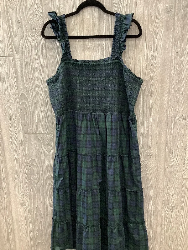Dress Casual Midi By J. Crew In Blue & Green, Size: 2x Stylish Satin Midi Dress