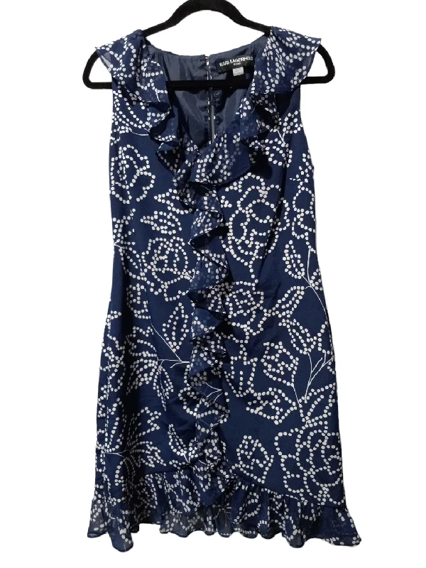 Dress Party Midi By Karl Lagerfeld In Blue & White, Size: M Fashionable Polka Dot Midi Dress Dress Party Midi By Karl Lagerfeld In Blue & White, Size: M Fashionable Polka Dot Midi Dress