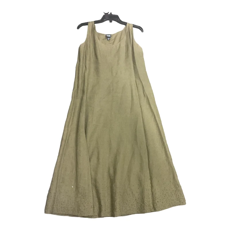 Green Dress Casual Midi Eileen Fisher, Size Petite  M Stylish Tiered Midi Dress