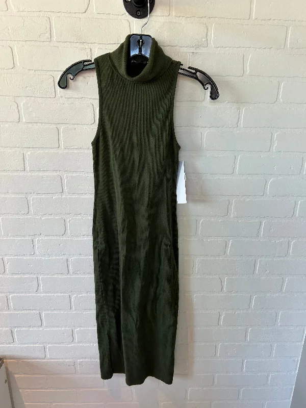 Green Dress Casual Midi Zara, Size S Stylish Cold Shoulder Midi Dress