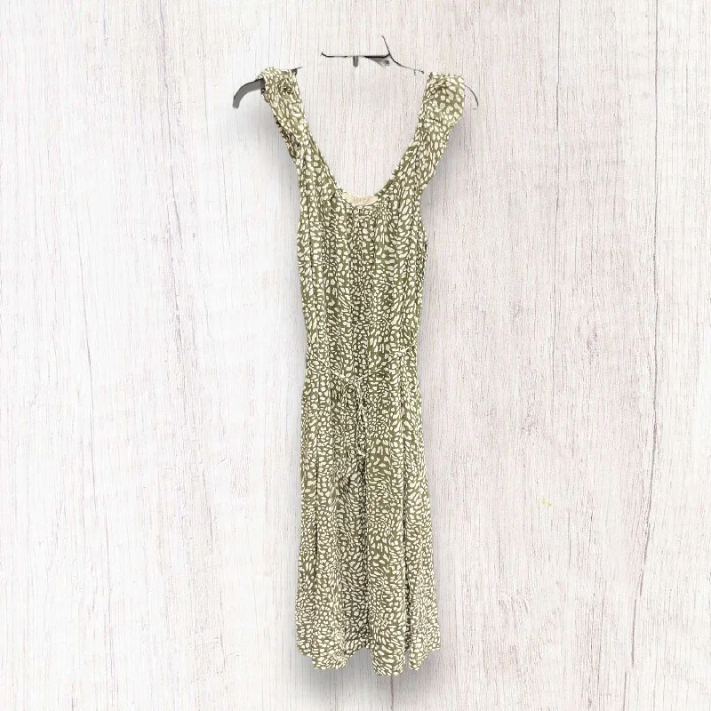 Green & White Dress Casual Midi Loft, Size S Elegant Satin Button Midi Dress