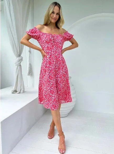 Ivana midi flower dress Stylish High-Waisted Midi Dress