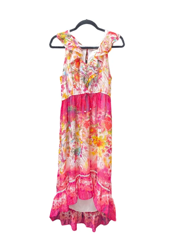 Multi-colored Dress Casual Midi Eci, Size 10 Trendy Ruffle Hem Midi Dress