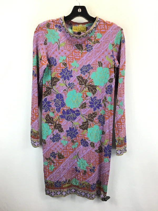 Multi-colored Dress Casual Midi Nicole By Nicole Miller, Size S Trendy Flared Sleeve Midi Dress