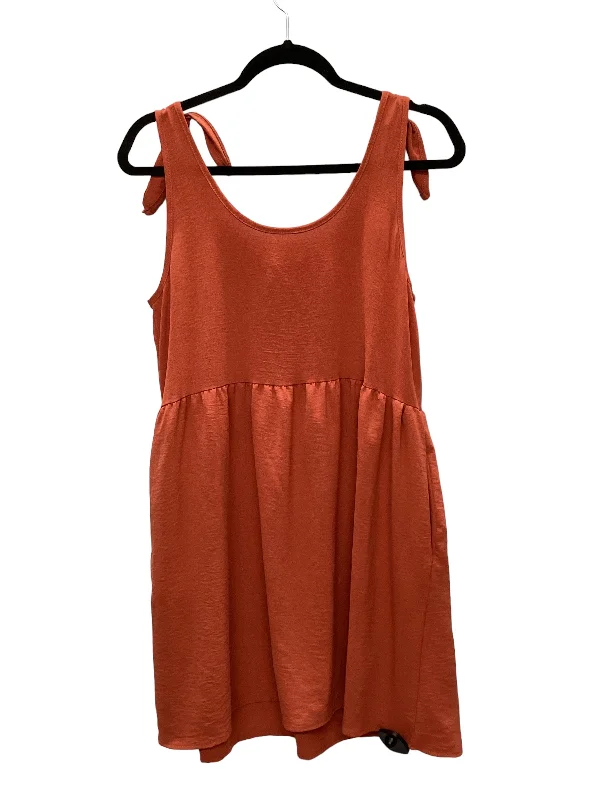 Orange Dress Casual Midi Entro, Size M Stylish Silk Midi Dress