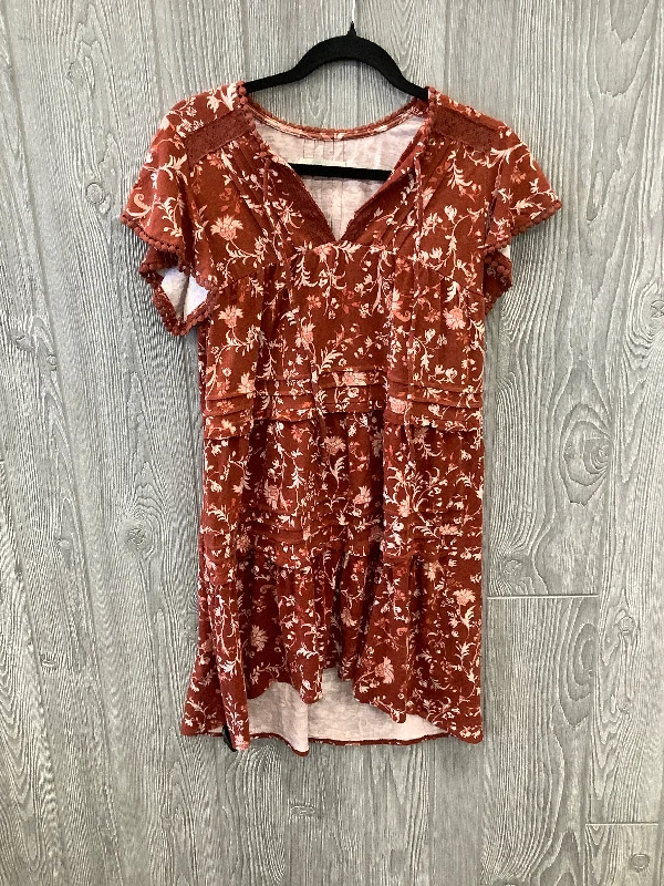 Orange Dress Casual Midi Knox Rose, Size M Elegant Pleated Sleeve Midi Dress