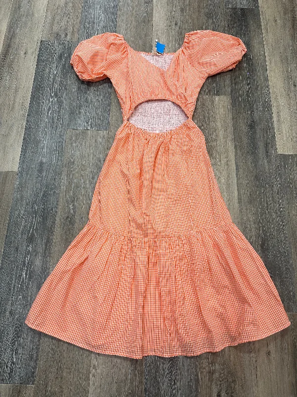 Orange Dress Casual Midi Sim & Sam, Size S Trendy Ruffled Sleeve Midi Dress