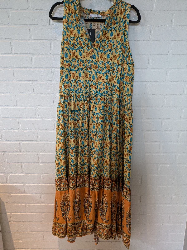 Orange & Yellow Dress Casual Midi Cmc, Size L Elegant V-Neck Midi Dress