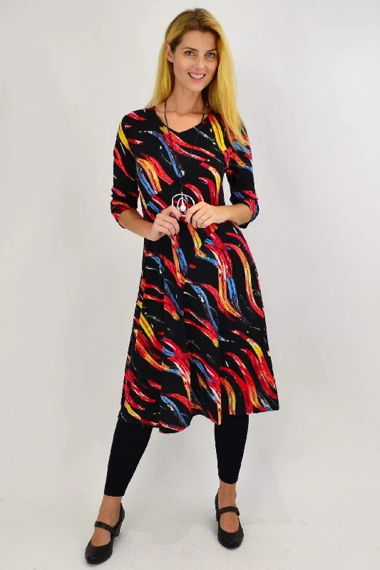 Paint Splash Midi Tunic Dress Fashionable Off-Shoulder Dress Midi