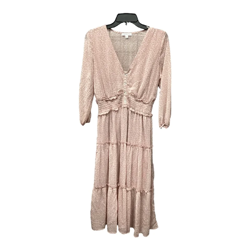 Pink Dress Casual Midi Ophelia Roe, Size S Trendy Floral Wrap Midi Dress