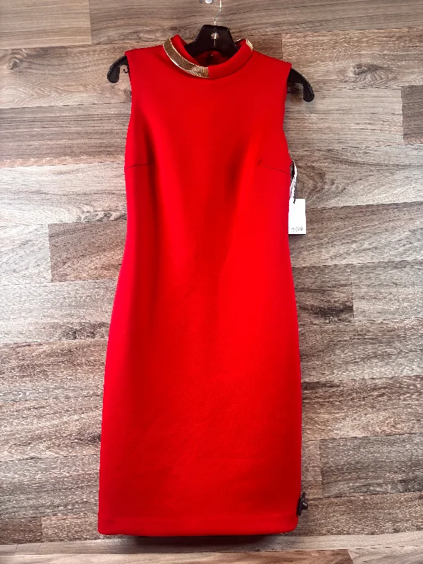 Red Dress Casual Midi Calvin Klein, Size S Trendy Flared Sleeve Midi Dress