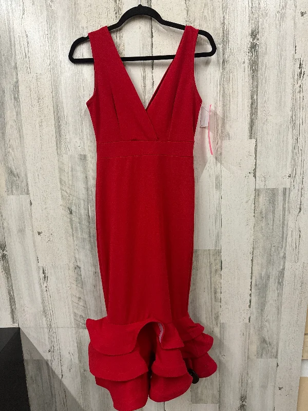 Red Dress Casual Midi Fashion Nova, Size S Trendy Ruffle Hem Midi Dress