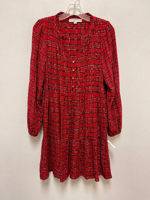 Red Dress Casual Midi Loft, Size Xs Elegant Satin Midi Dress