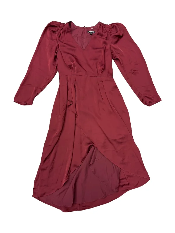 Red Dress Party Midi Express, Size 8 Trendy Floral Wrap Midi Dress