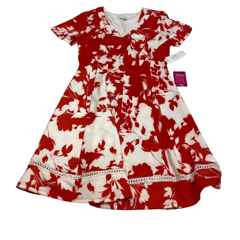 Red & White Dress Casual Midi Robbie Bee, Size S Trendy Smocked Detail Midi Dress