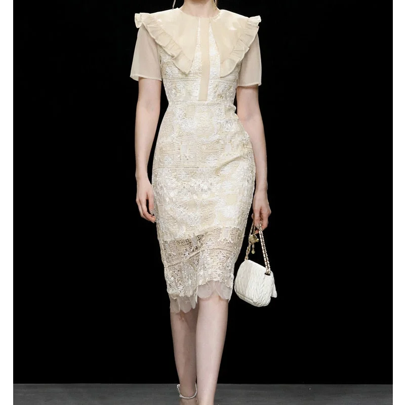 Runway Designers Vintage Lace Patchwork Embroidery Dresses for Women 2022 Summer Bohemian Ruffles Midi Vestido Feminino Fashionable High-Low Midi Dress Runway Designers Vintage Lace Patchwork Embroidery Dresses for Women 2022 Summer Bohemian Ruffles Midi Vestido Feminino Fashionable High-Low Midi Dress