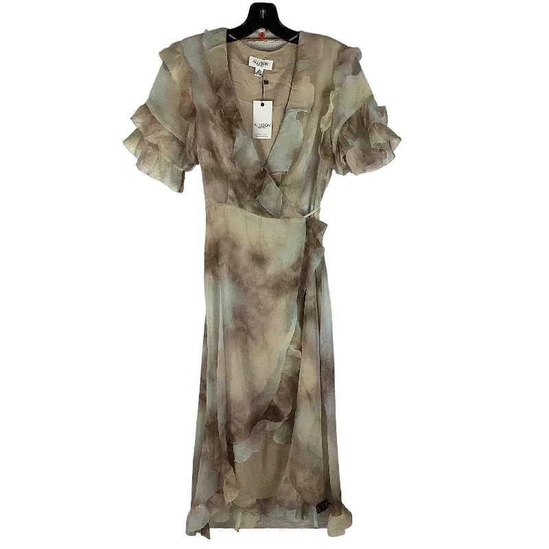 Tan Dress Casual Midi Allison, Size S Chic Off-Shoulder Midi Dress