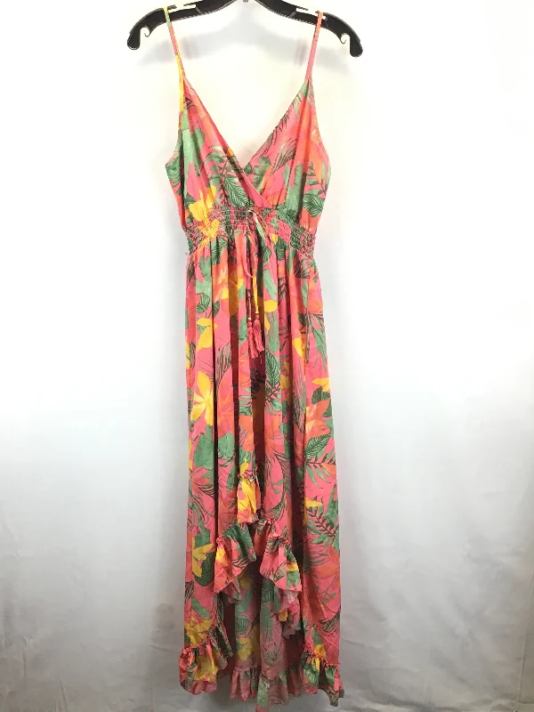 Tropical Print Dress Casual Midi New Look, Size M Trendy Tiered Hem Midi Dress