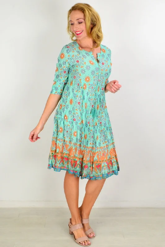 Turquoise Midi Tie Neck Tunic Dress Elegant Velvet Midi Dress