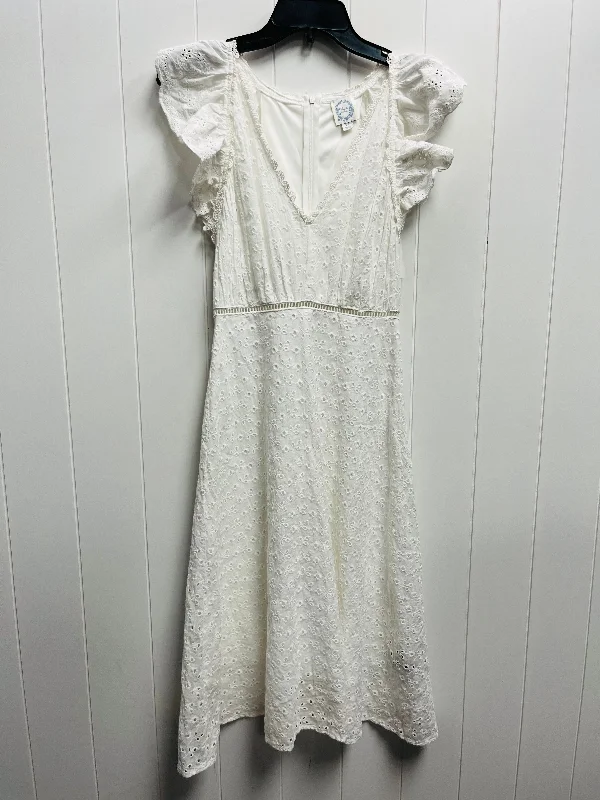 White Dress Casual Midi Blue Rain, Size Xs Fashionable Chiffon Midi Dress