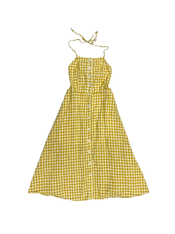 White & Yellow Dress Casual Midi ReNamed, Size S Fashionable High-Low Midi Dress