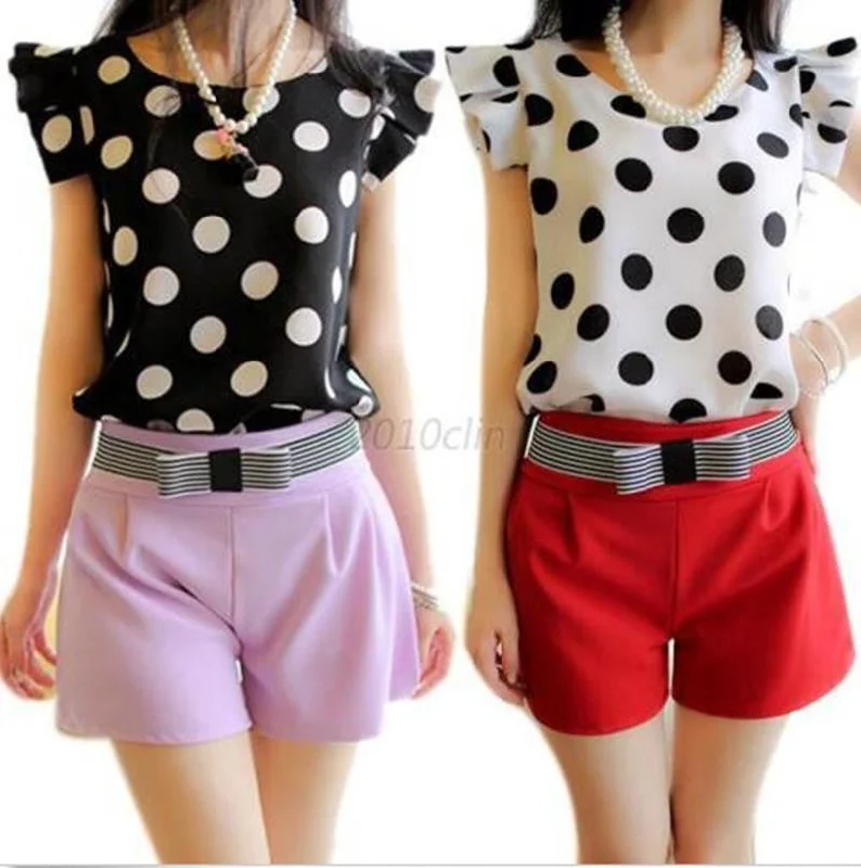 Women's Tops Casual Chiffon Blouse Short Sleeve Tourism Shirt Polka Dot shirts-- Notch Collar Peter Pan Collar Cowl Neck Women's Tops Casual Chiffon Blouse Short Sleeve Tourism Shirt Polka Dot shirts-- Notch Collar Peter Pan Collar Cowl Neck