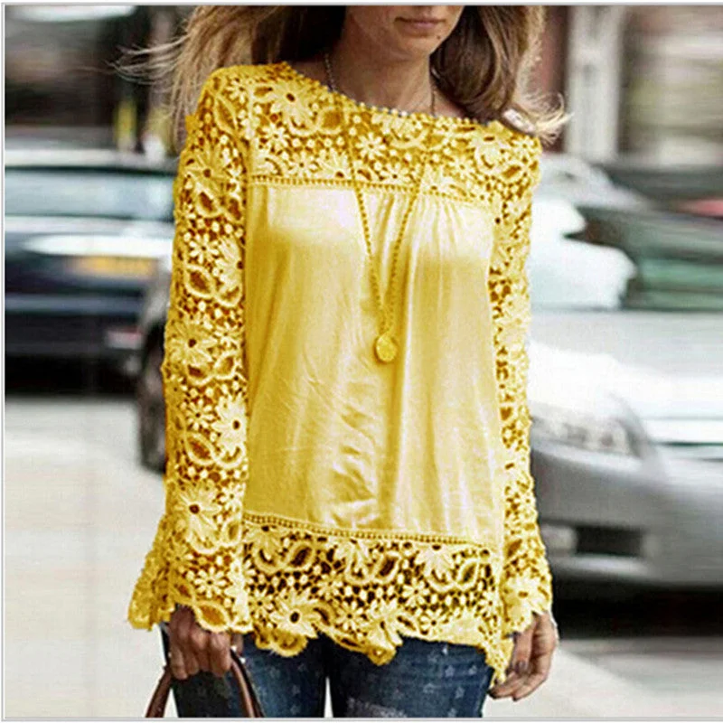 5XL large size Fashion Women Lace long Sleeve Chiffon Blouses Shirt Crochet-- Anti-Shrink Durable Soft 5XL large size Fashion Women Lace long Sleeve Chiffon Blouses Shirt Crochet-- Anti-Shrink Durable Soft