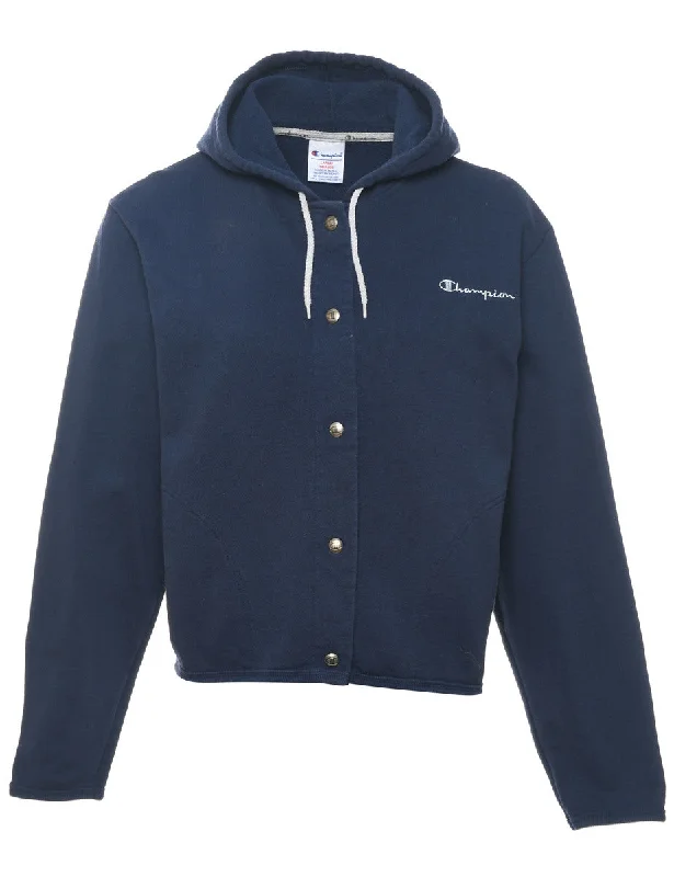 Champion Navy & White Embroidered Hooded Sweatshirt - L Hoodie with Sequins Glamorous Eye-catching Champion Navy & White Embroidered Hooded Sweatshirt - L Hoodie with Sequins Glamorous Eye-catching