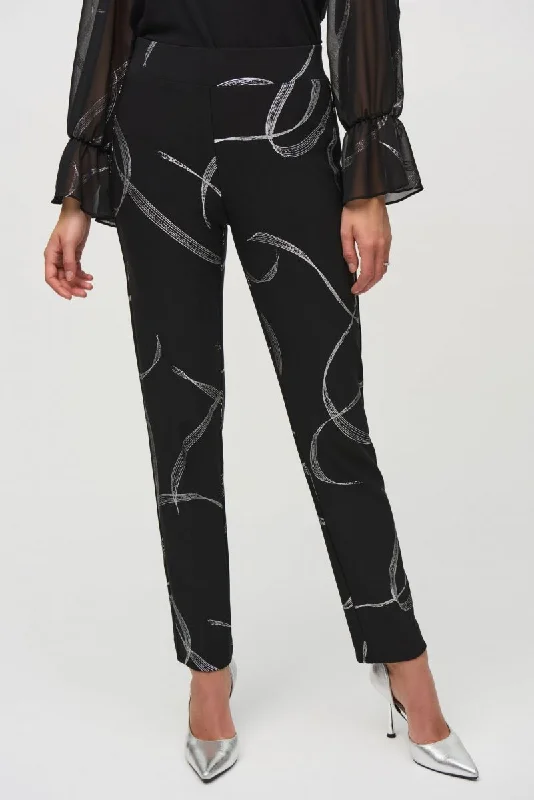 Joseph Ribkoff Black/Silver Abstract Print Pull-On Trouser Pants 244119 Trousers Running Lightweight Joseph Ribkoff Black/Silver Abstract Print Pull-On Trouser Pants 244119 Trousers Running Lightweight