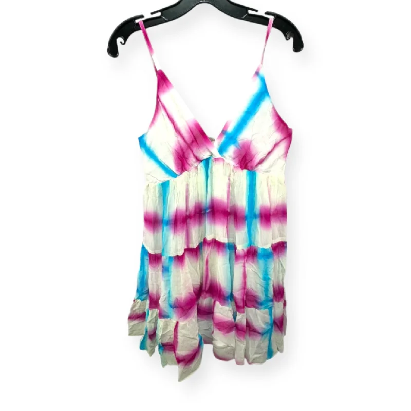 Tie Dye Print Dress Casual Midi Raga, Size M Fashionable High-Neck Midi Dress